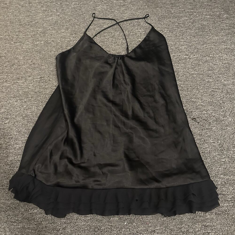 victoria’s secret ruffle hem black teddy lingerie nightie Babydoll Size Large